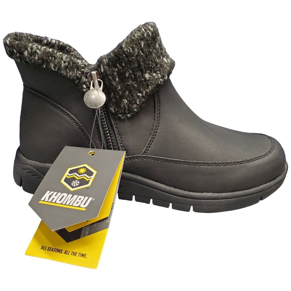 Khombu Billie Winter Ankle Bootie Womens Size 6 Black Round Toe Side Zipper